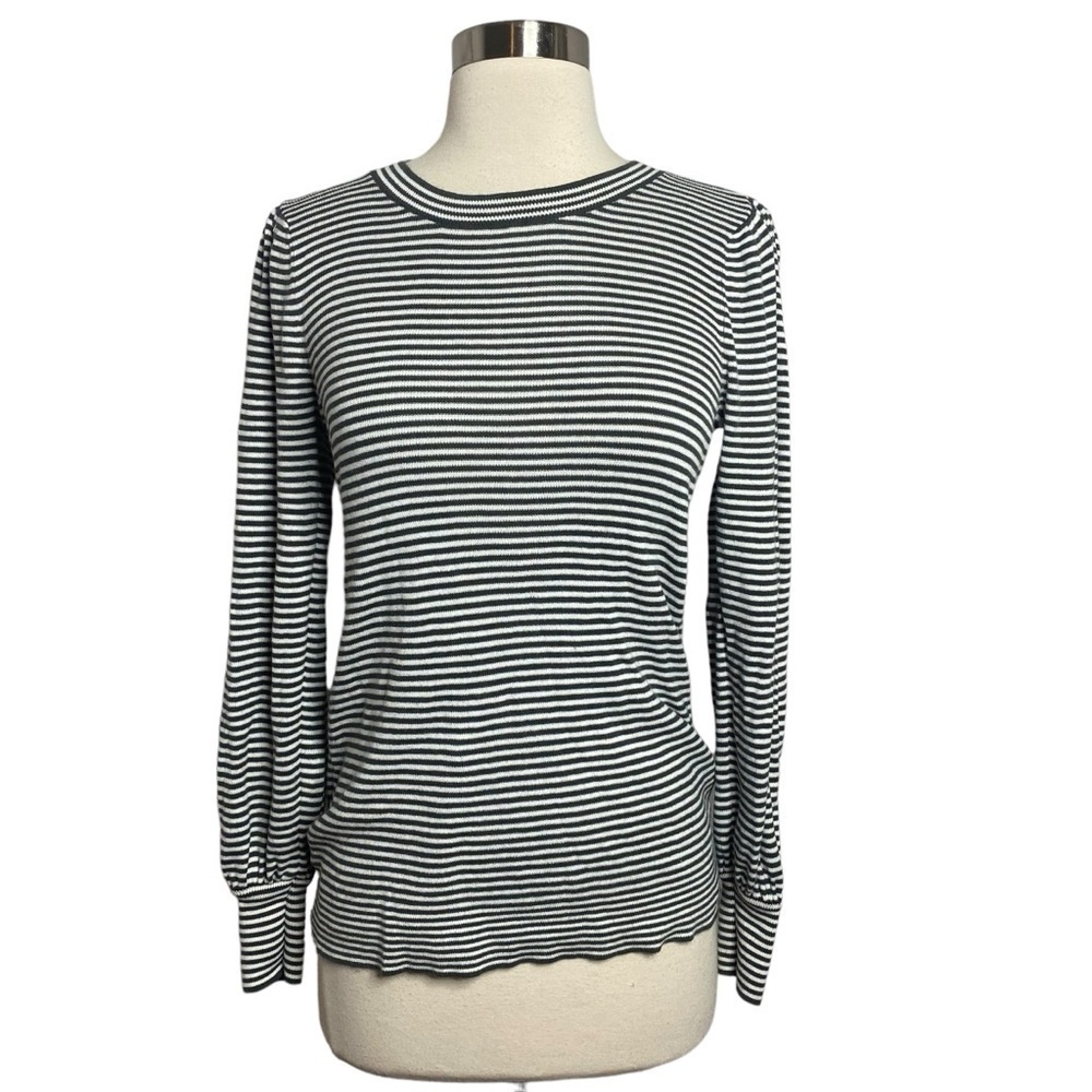 Loft Dark Green Stripe Long Sleeve Top XS